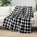 PAVILIA Black and White Buffalo Plaid Fleece Throw Blanket for Couch, Soft Checkered Flannel Blanket for Sofa, Plaid Christmas Couch Throw Bed, Warm Cozy Decorative Blanket Fall Decor Gift, 60x80