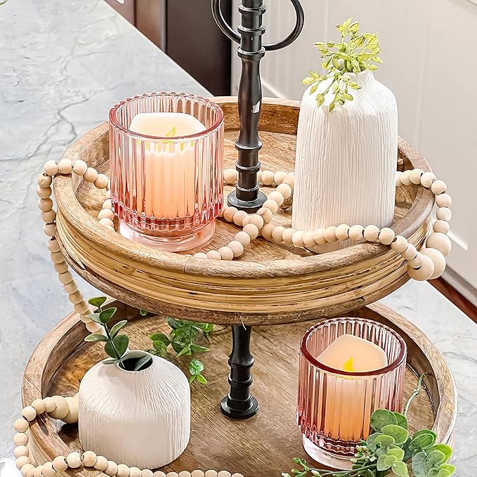 Blush Pink Vintage Ribbed Glass Tealight Votive Candle Holders by Kate Aspen (Set of 6), Pink Decor, Boho Decor, Shelf Decoration, Rose Gold Look | Perfect Hostess Gift (Pack of 6)