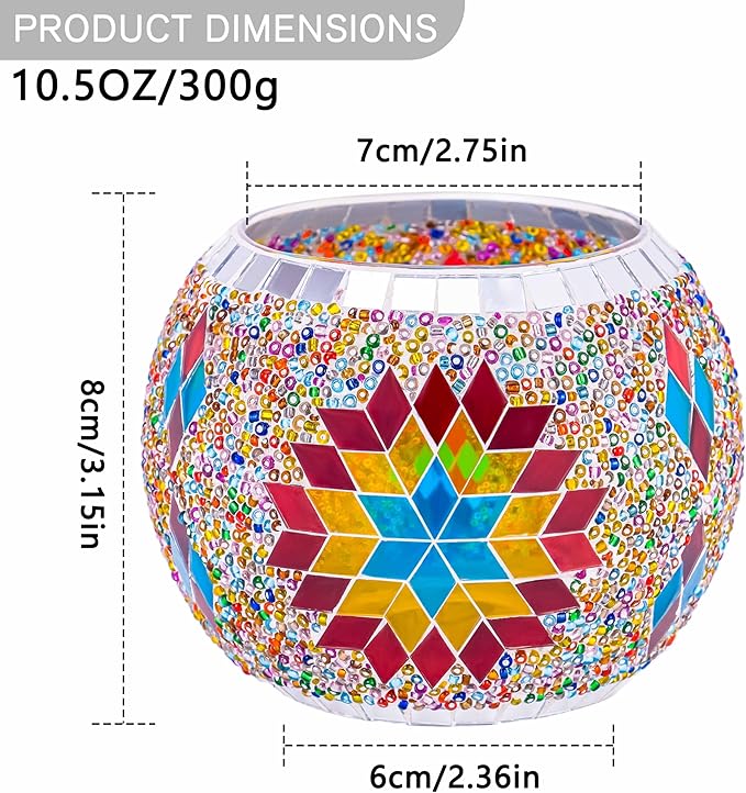 Rancco Handmade Mosaic Glass Tealight Candle Holder Set - 4 Pack with 10.5 oz Long-Lasting Soy Wax Scented Candles - Perfect Aromatherapy Gifts for Women, Moms, Birthdays, Spa Days, and Christmas