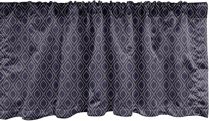 Ambesonne Navy Blue Window Valance Pack of 2, Geometric Dotted Pattern Design with Abstract Ogee Shapes Grid Ornament Tile, Rod Pocket Curtain Valances for Kitchen Bedroom, 42" X 18", Dark Blue Tan
