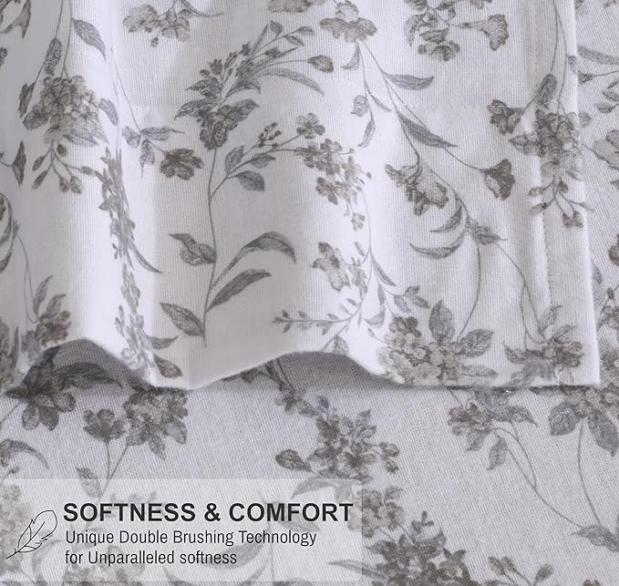 RUVANTI Flannel Sheets King Size - 100% Cotton Brushed King Size Sheets Set - Deep Pockets 16 Inches Bed Sheets - All Seasons Breathable & Extra Soft - Warm & Cozy, 4 Piece, Vintage Flora