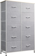 WLIVE Tall Dresser for Bedroom with 10 Drawers, Chest of Drawers, Dressers Bedroom Furniture, Storage Organizer Unit with Fabric Bins for Closet, Hallway, Living Room, Entryway, Light Grey