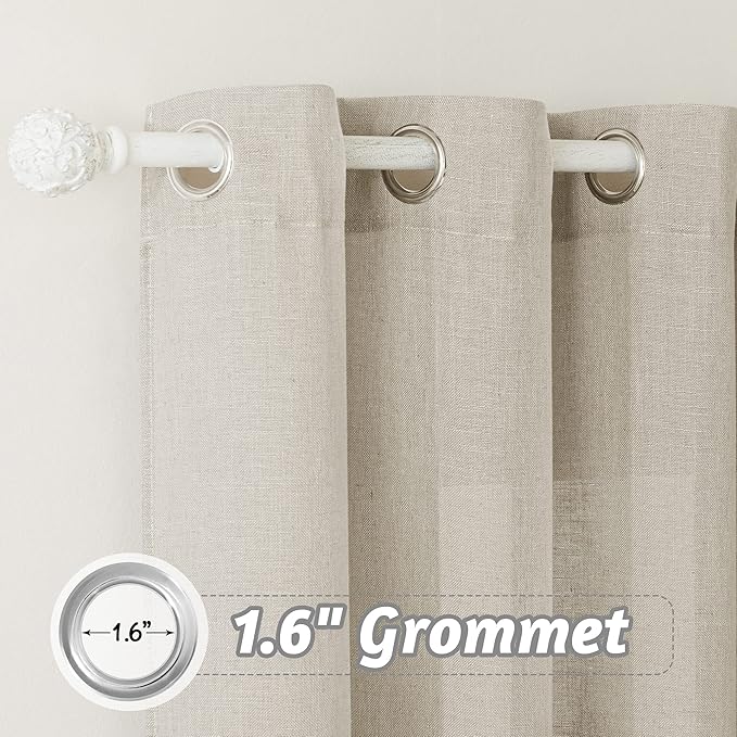 RYB HOME Semi Sheer Curtains - Natural Linen Burlap Rich Vertical Texture with Breathable Privacy Protection for Bedroom Kids Room Home Office, W 60 x L 108 inches, Angora, 1 Panel