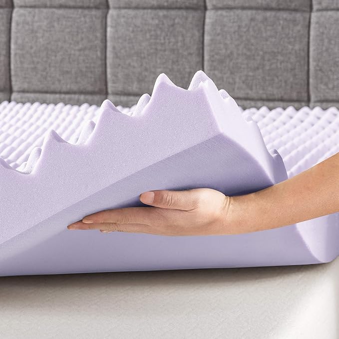 Best Price Mattress 3 Inch Egg Crate Memory Foam Mattress Topper with Soothing Lavender Infusion, CertiPUR-US Certified, Dorm Essentials, Short Queen