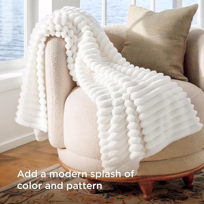 Bedsure GentleSoft White Throw Blanket for Couch - Cozy Soft Blankets for Women, Cute Small Fleece Throws for Girls, House Bedroom Decor Aesthetic Gift for Women, Off White, 50x70 Inches