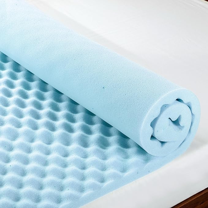 Best Price Mattress 1.5 Inch Egg Crate Memory Foam Mattress Topper, Cooling Gel Infusion, Twin, Dorm Essentials, Blue