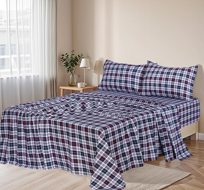 RUVANTI Flannel Sheets Full Size - 100% Cotton Double Brushed Bed Sheets Set, Deep Pockets 16 Inches, All Seasons Breathable & Extra Soft Full Sheets, Warm & Cozy, 4 Piece, Noel