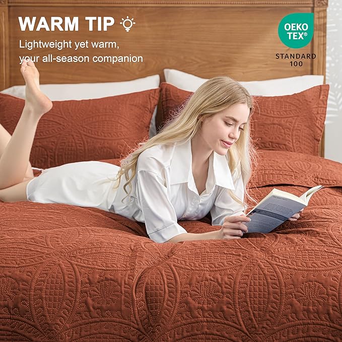 Love's cabin Quilts for Full Bed Umber Bedspreads Bedding Set - Lightweight Bedspread Comforter - Coin Pattern Bedding Coverlet for All Season - 3 Pieces (1 Quilt, 2 Pillow Shams)