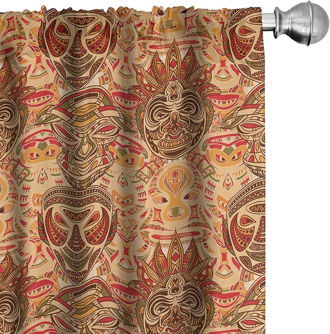 Ambesonne African Curtains, Motif with Pattern Design, Window Treatments 2 Panel Set for Living Room Bedroom, Pair of - 28" x 63", Brown Orange