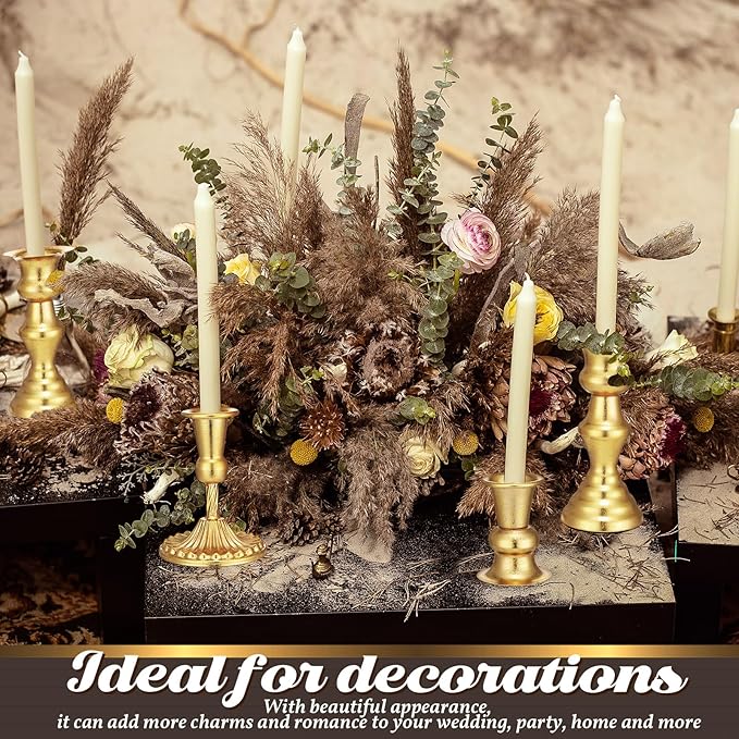 12 Pcs Candlestick Holders Gold Metal Taper Candle Holders Decorative Vintage Modern Table Centerpiece Decorations for Wedding Christmas Anniversary Dinner Party(Gold,Retro Style)
