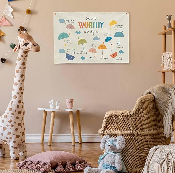 Boho Rectangular Banner Flag Wall Sign Decor Gift for Baby Boy Girl Kids,Nursery Classroom Baby Room Bedroom Living Room Office Dorm Decor-You Are Worthy Even If You-Birthday Christmas Gift