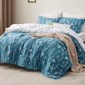 Bedsure California King Comforter Set - Teal Blue Bed Set, 3 Pieces Cute Floral Bedding, 1 Soft Reversible Botanical Flowers Comforter and 2 Pillow Shams