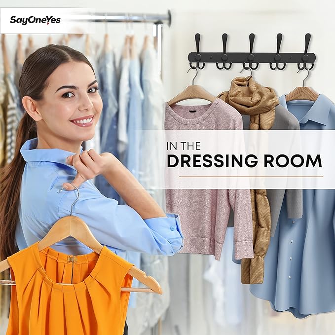 Coat Rack Wall Mount with 5 Tri Hooks, Stainless Steel 16 Inch – Black Matte Finish, Heavy Duty Wall Mounted Hook Rack for Coats, Hats, Towels, Scarfs, Robes, Bags, Entryway & Bathroom