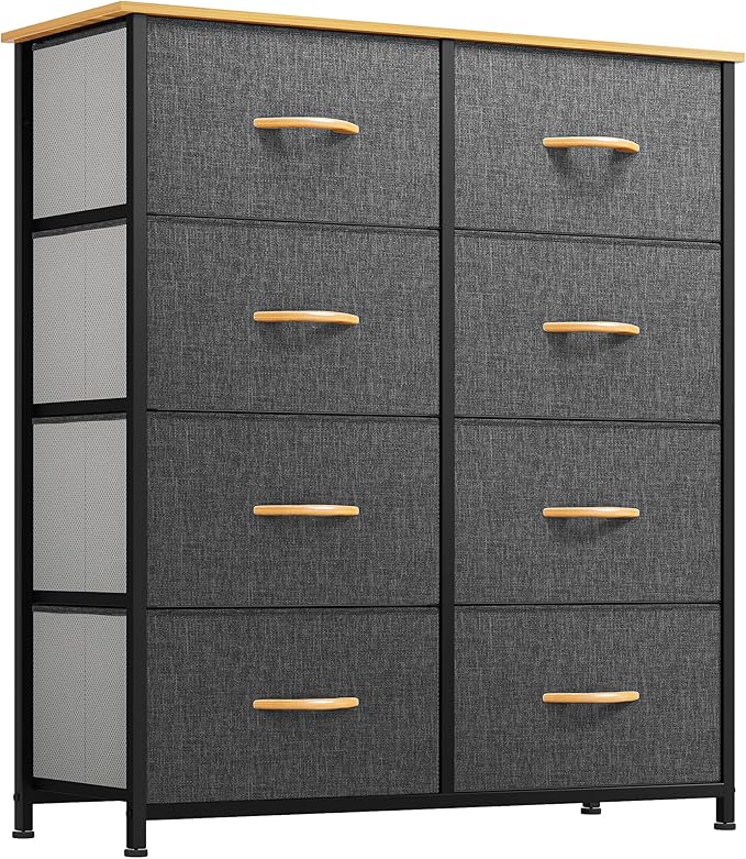 YITAHOME Fabric Dresser with 8 Drawers - Tall Storage Dresser, Chest of Drawers for Closet, Living Room, Hallway, Closets - Sturdy Steel Frame, Wooden Top & Easy Pull Fabric Bins