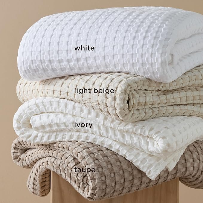 Bedsure Cooling Cotton Waffle King Size Blanket - Lightweight Breathable Blanket of Rayon Derived from Bamboo for Hot Sleepers, Light Beige, 104x90 Inches
