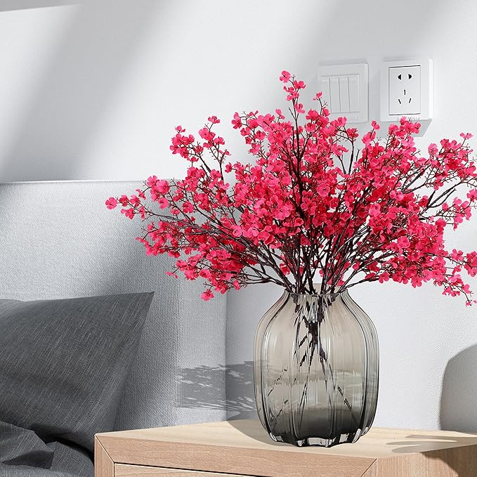 JAKY-Global 12pcs Babys Breath Artificial Flowers Gypsophila Bouquet Bulk Fake Spring Silk Small Flowers Real Touch Faux Floral for Home Bedroom Kitchen Garden Wedding Christmas Party DIY Decor (Rose)