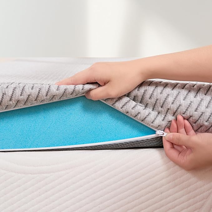 Subrtex Cover for Mattress Topper Queen Size 4 Inch (Only Cover) Mattress Topper Protector Bedding Removable Encasement with Zipper Closure