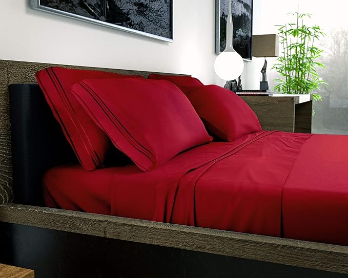 DREAMCARE King Size Sheets Set – 6 pcs Cooling Bed Sheets – up to 21” Deep Pocket King Sheet Set – 2500 Supreme Collection – Extra Soft 100% Brushed Microfiber Hotel Luxury with Side Pocket – Burgundy