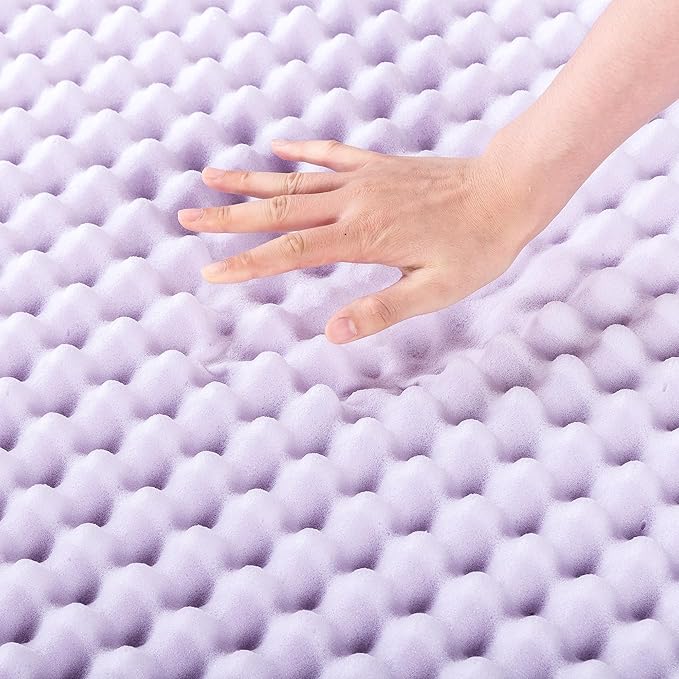 Best Price Mattress 1.5 Inch Egg Crate Memory Foam Mattress Topper with Soothing Lavender Infusion, CertiPUR-US Certified, Dorm Essentials, Queen