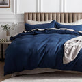 Bedsure Cotton Duvet Cover King - 100% Cotton Waffle Weave Navy Blue Duvet Cover King Size, GentleSoft™ and Breathable Bedding Set for All Season, 3 Pieces, 104"x90"