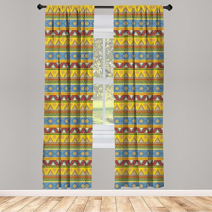 Ambesonne Aztec Curtains, Traditional Classic Tribal Style Folk Motif Sun Mexican Culture Image, Window Treatments 2 Panel Set for Living Room Bedroom, Pair of - 28" x 63", Yellow Orange