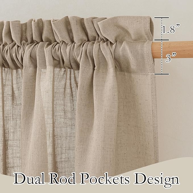 RYB HOME Linen Curtains for Living Room, Thick Linen Burlap 72 Inch Length Light Filtering Privacy Assured Breathable for Bathroom Dining Room Doorway, W 34 x L 72 inches, Khaki, 2 Panels Set