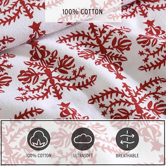 Eddie Bauer - Flannel Sheets Full Size, Anti-Pilling & Wrinkle Resistant Cotton, Touchably Soft for All-Season Comfort - Bed Sheets with Matching Pillowcases & Fitted Sheet (Jolly Trees Red)