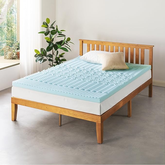 Mellow 3 Inch 5-Zone Memory Foam Mattress Topper, Cooling Gel Infusion, Dorm Essentials, Full Blue