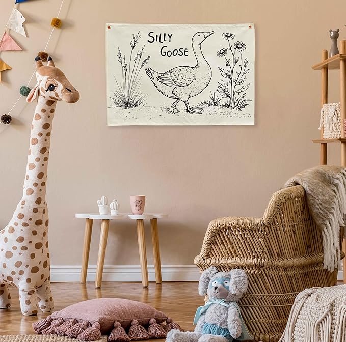 Boho Rectangular Banner Flag Wall Sign Decor Gift for Baby Girls Kids,Nursery Baby Room Above Crib Playroom Reading Room Bedroom -Silly Goose Theme-Baby Present Shower,Birthday Christmas Gift