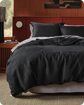 Bedsure Cotton Duvet Cover Queen Size - 100% Cotton Waffle Weave Black Duvet Cover Queen Size, GentleSoft™ and Breathable Bedding Set for All Season, 3 Pieces, 90"x90"
