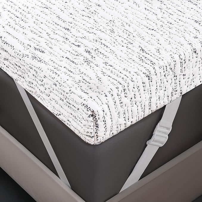 Subrtex Mattress Topper Cover Queen Size 3 Inch (Only Cover) Mattress Topper Protector Bedding Removable Encasement with Zipper Closure