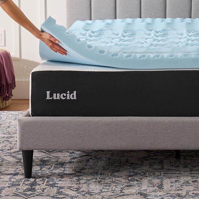 LUCID 3 Inch Gel Memory Foam Mattress Topper, Twin XL size – 5 Zones – Cooling Gel Infusion – CertiPur Certified Foam