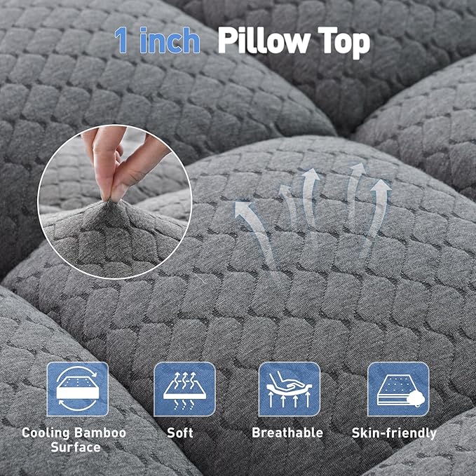 Dual Layer 3 Inch Memory Foam Mattress Topper California King Size, 2 Inch Cooling Gel Memory Foam Plus 1 Inch Pillow Top Mattress Pad Cover, with 8-21 Inch Deep Pocket, Grey