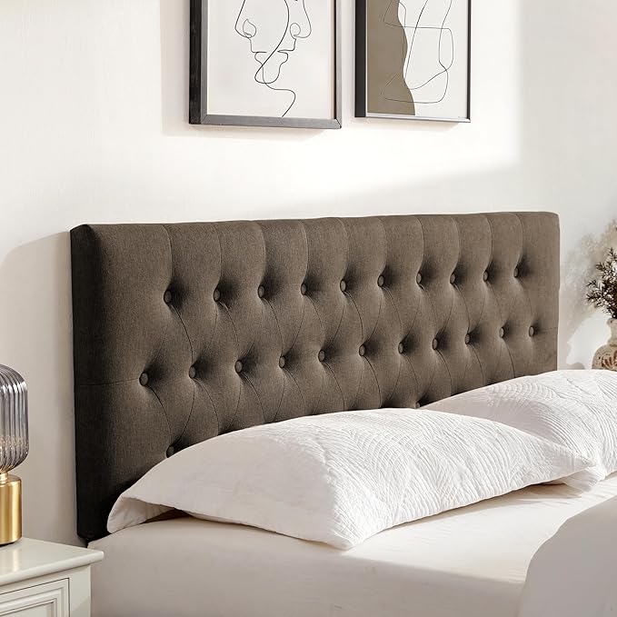 Tufted Upholstered Headboard California King, Solid Wood Head Board with Durable Metal Legs, Adjustable Height Bed headboard from 37” to 51” Fabric Headboard in Button Design, Chocolate