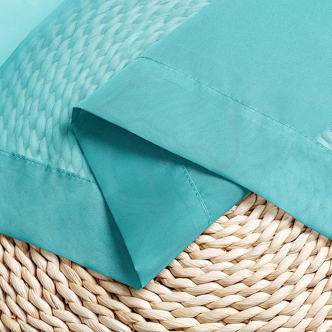 Chyhomenyc Turquoise Sheer Curtains 45 Inch Long 2 Panels, Light Filtering Rod Pocket Voile Short Curtains Drapes for Living Room Bedroom Small Windows, 42Wx45L Inches
