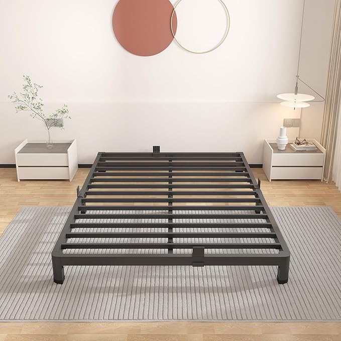 ROIL 4 inch Full Size Bed Frame with Round Corner Legs Mattress Retainers 3500LBS Heavy Duty Steel Slats No Box Spring Needed Platform Noise-Free Easy Assembly