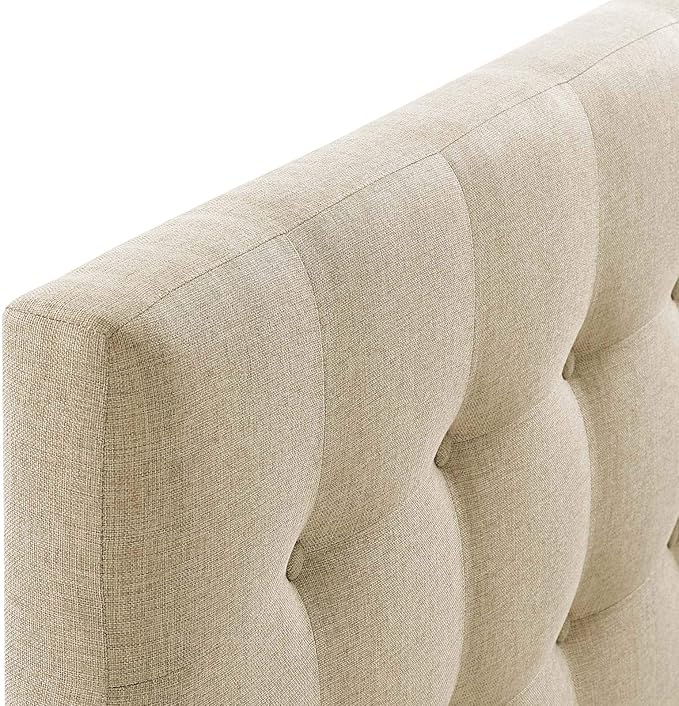 Modway Emily Tufted Button Linen Fabric Upholstered King Headboard in Beige