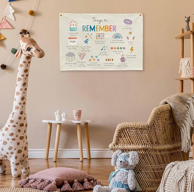 Boho Rectangular Banner Flag Wall Sign Decor Gift for Baby Boy Girl Kids,Nursery Baby Room Above Crib Bedroom Living Room Office Decor-Things To Remember-Baby,Shower Birthday Christmas Gift
