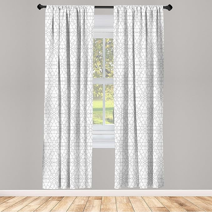 Ambesonne Geometric Window Curtains, Continuous Pattern with Abstract Concave Shapes and Triangles Print, Lightweight Decorative Panels Set of 2 with Rod Pocket, 56" x 63", Charcoal Grey and White