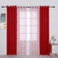 BONZER Mix and Match Curtains - 2 Pieces Branch Print Sheer Curtains and 2 Pieces Blackout Curtains for Bedroom Living Room Grommet Window Drapes, 54x95 Inch/Panel, Red, Set of 4 Panels