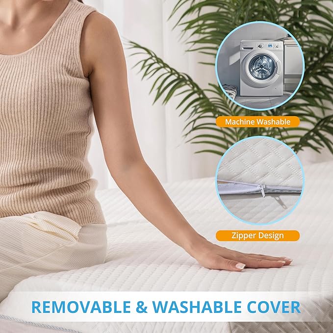 EGO Gel Memory Foam Mattress Topper, 3 Inch Queen with Removable Breathable Soft Cover, Cooling Bed Topper for Comfort Body Support & Pressure Relief, CertiPUR-US Certified