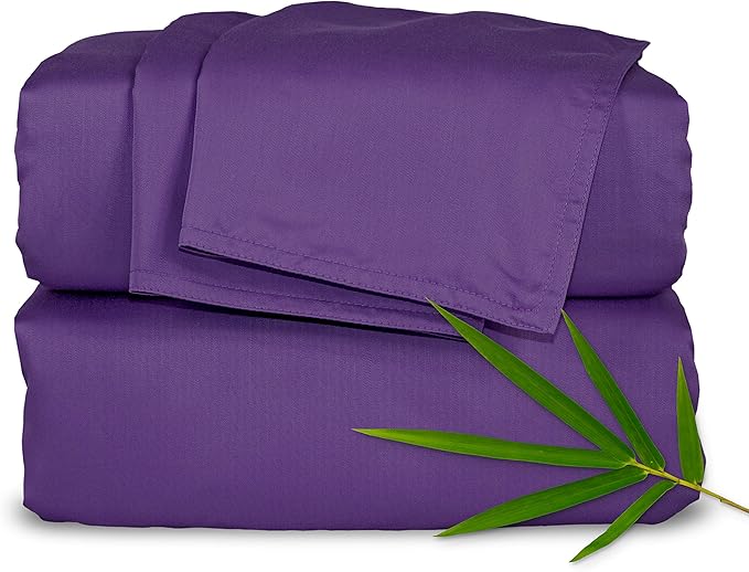 California King Sheets by Pure Bamboo, Genuine 100% Organic Viscose Derived from Bamboo Bed Sheet Set, Soft & Cooling, Double Stitching, Lifetime Quality Promise (California King, Purple)