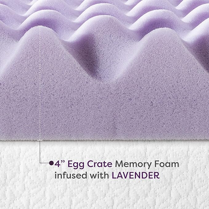 Best Price Mattress 4 Inch Egg Crate Memory Foam Mattress Topper with Soothing Lavender Infusion, CertiPUR-US Certified, Dorm Essentials, Twin