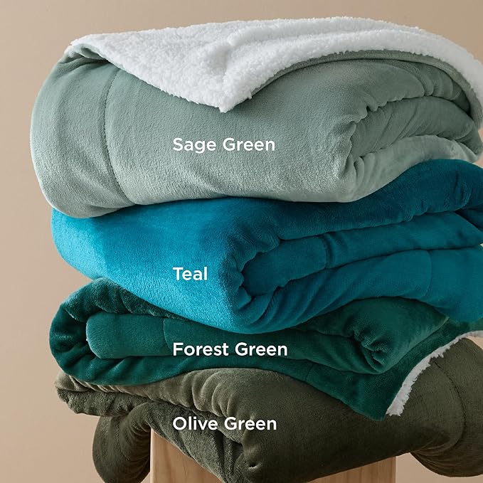 Bedsure GentleSoft Sherpa Fleece Throw Blanket for Couch - Thick and Warm, Soft Fuzzy Plush Throw Blanket for Winter, Olive Green, 50x60 Inches