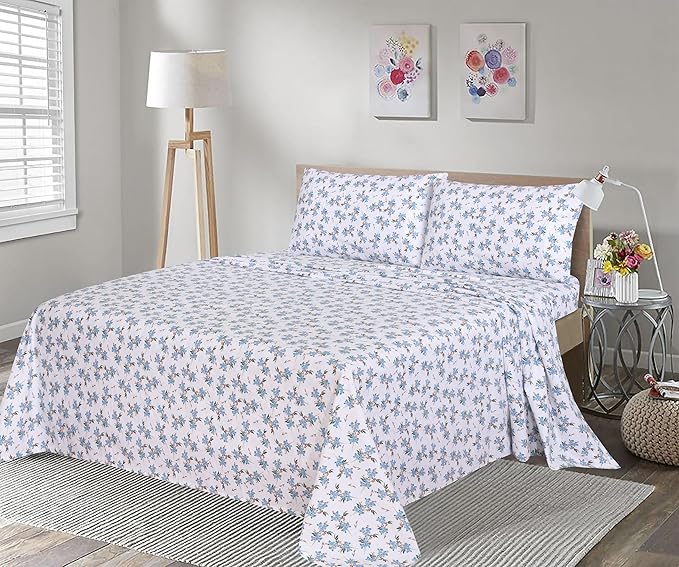 RUVANTI Flannel Sheets Queen Size - 100% Cotton Double Brushed Bed Sheets, Deep Pockets 16 Inches Queen Sheet Set, All Seasons Breathable & Extra Soft - Warm & Cozy, 4 Piece, Cloud Nine
