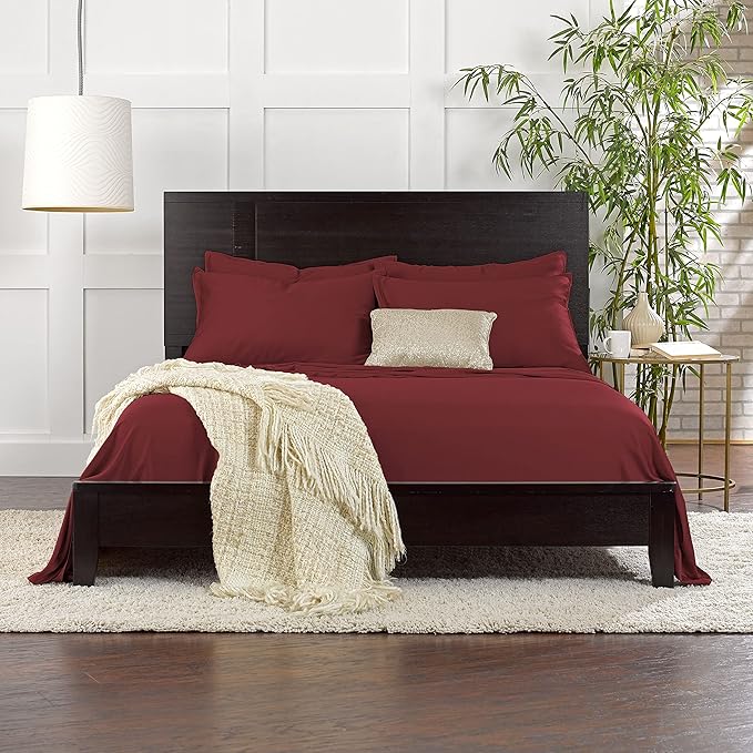 Twin Sheets by Pure Bamboo, Genuine 100% Organic Viscose Derived from Bamboo Bed Sheet Set, Luxuriously Soft & Cooling, Double Stitching, Lifetime Quality Promise (Twin, Merlot)