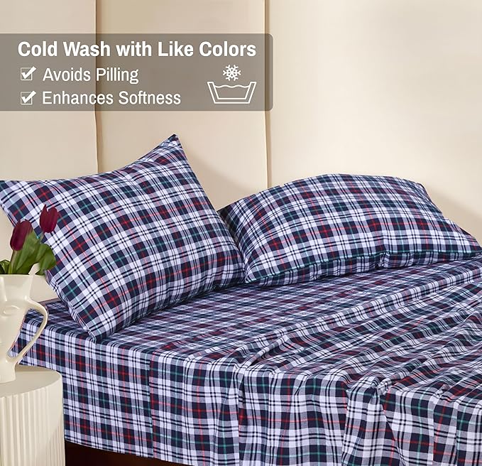 RUVANTI Flannel Sheets Full Size - 100% Cotton Double Brushed Bed Sheets Set, Deep Pockets 16 Inches, All Seasons Breathable & Extra Soft Full Sheets, Warm & Cozy, 4 Piece, Noel