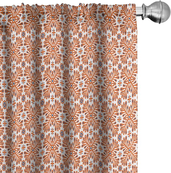 Ambesonne Scandinavian Window Curtains, Flower Like Motifs Folk Art in Tangerine Tones, Lightweight Decorative Panels Set of 2 with Rod Pocket, 56" x 63", Sienna Sky