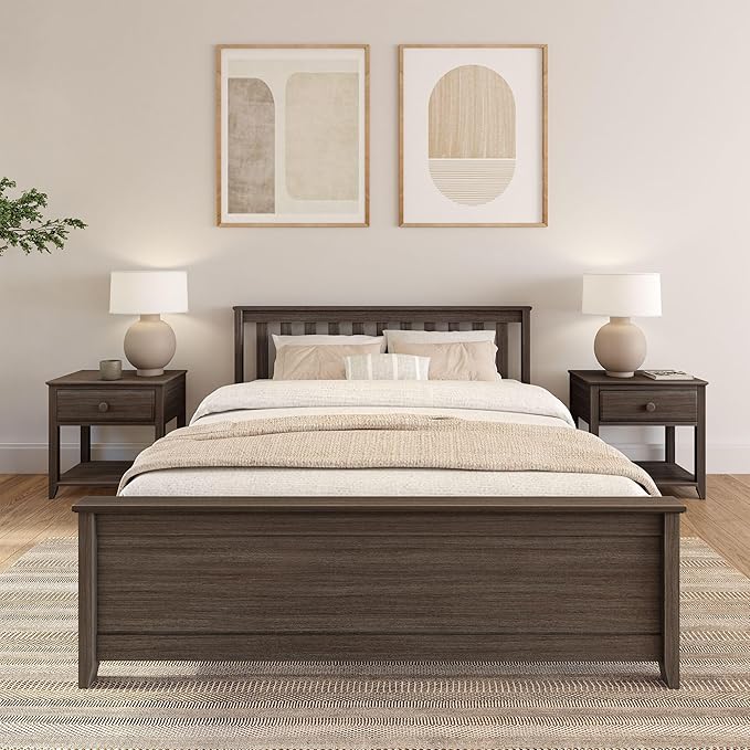 Plank+Beam Queen Bed Frame with Headboard, Wood Platform Bed, Adult Bedroom Furniture, Easy Assembly, No Box Spring Needed, Clay