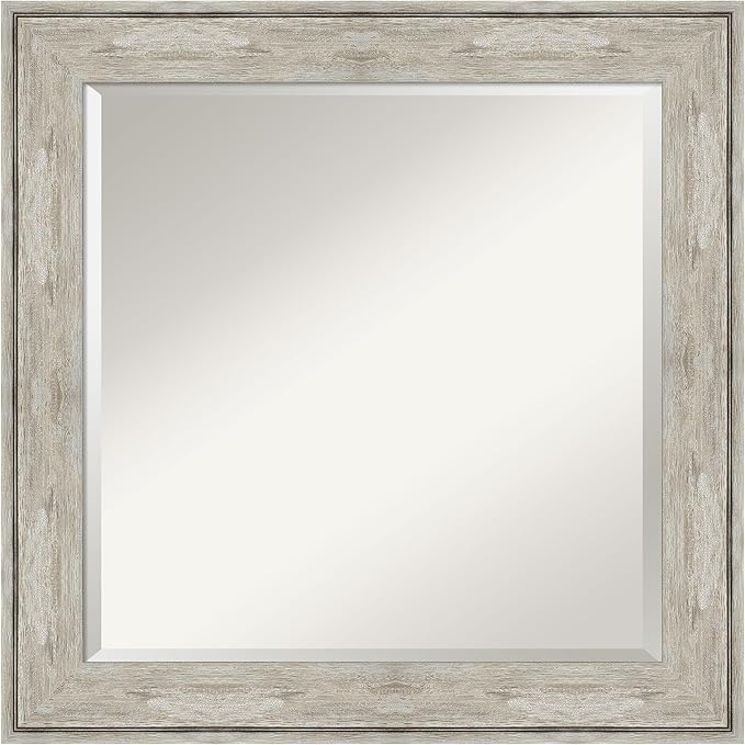 Amanti Art Silver Bathroom Mirror for Over Sink, 25x25 Crackled Metallic Square Vanity Mirror, Medium Country Rustic Frame, Hangs Horizonally and Vertically, Bathroom Wall Decor, Beveled Edge